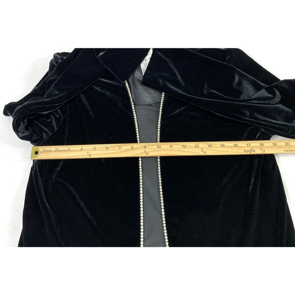 Vtg JBS Velvet Jacket Womens Size 10 Rhinestone Open Front Black Evening Party - Picture 6 of 10